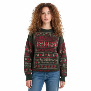 Made in Vermont Vintage Numbers Birds Hearts Alphabet Lambs Wool Sweater - Med